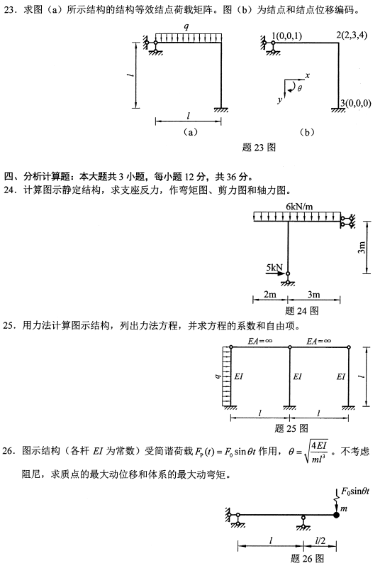 贵州自考2021年10月02439结构力学(二)真题与答案